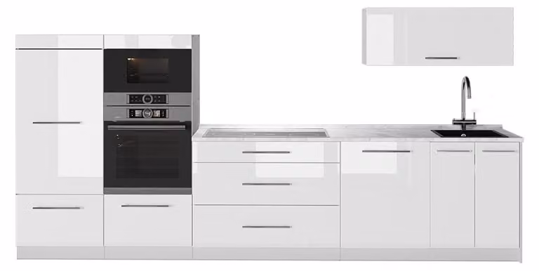 Cucina componibile Vicco Fame-Line Bianco lucido/Bianco 340 cm senza piano di lavoro, Model 64471