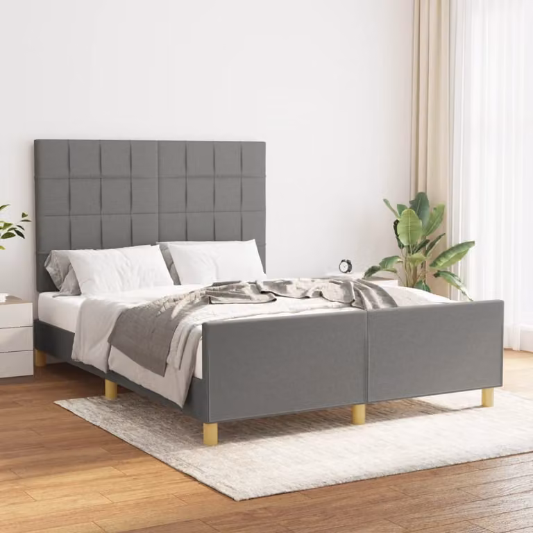 vidaXL Giroletto con testiera in tessuto grigio scuro 140x200 cm - Giroletto con testiera - Giroletti con testiera - Giroletto - Letto con testiera