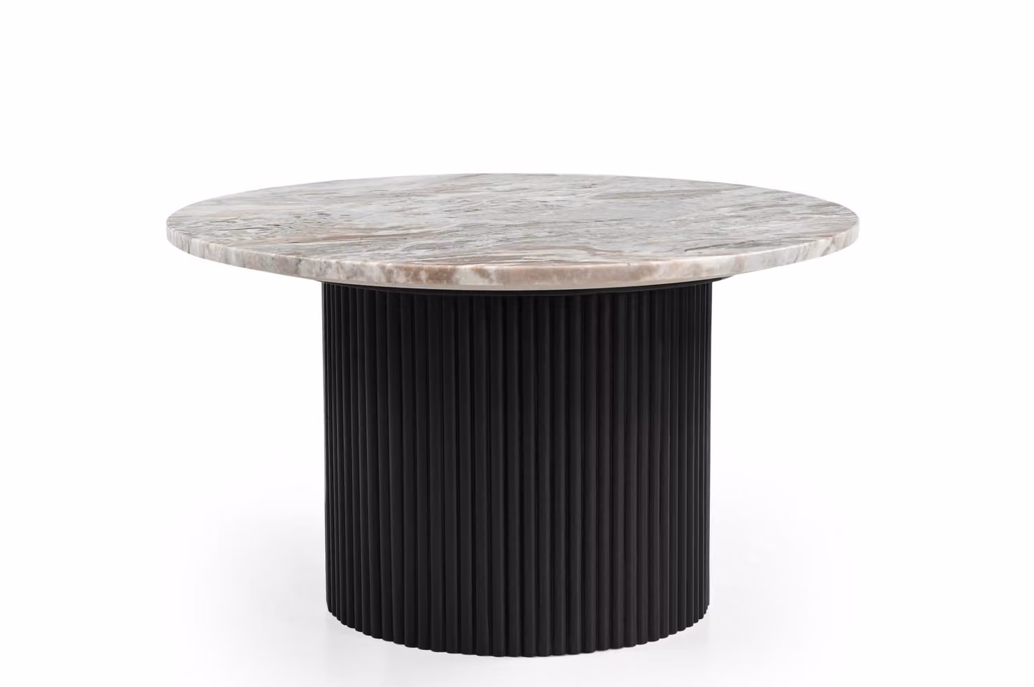Tavolo rotondo Marmoholz Roma Ø70 x H40 cm in marmo grigio naturale e legno di mango - un elegante tavolino in stile industriale e moderno