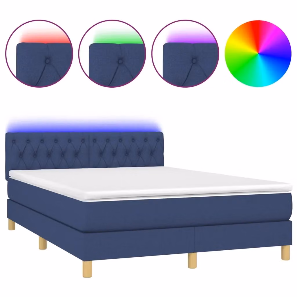 Letto a molle con materasso vidaXL in tessuto blu e bianco con illuminazione LED sottostante e porta USB L/P/H: 144 x 193 x 78 cm – 2