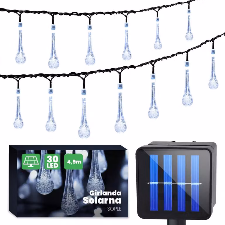 Fata solare luci all'aperto 4,9 M LED luce 20 LED IP44 bianco freddo fata solare festa matrimonio giardino decorazione alimentato ad energia solare gocce terrazza balcone
