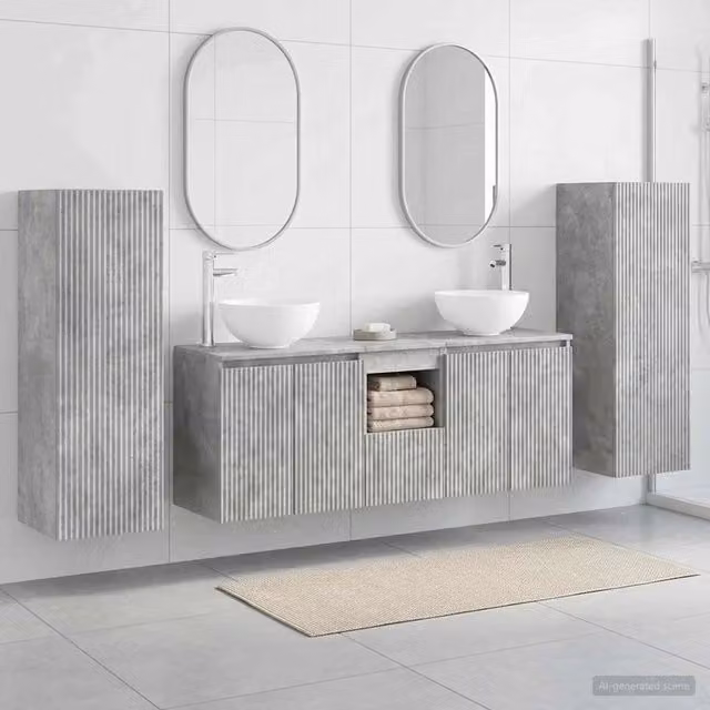 Set di mobili per il bagno 5 pz Grigio Cemento 3405986