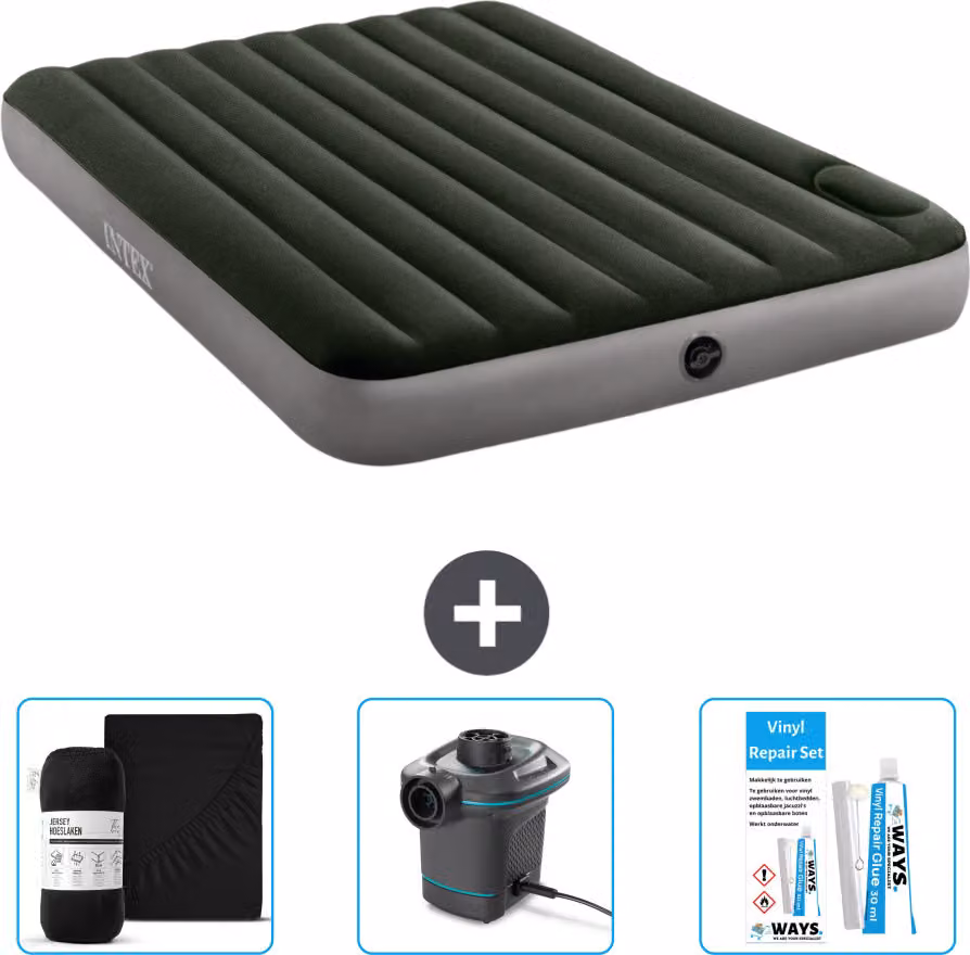 Letto gonfiabile Intex - 2 persone - 152 x 203 x 25 cm - verde - lenzuolo - pompa e kit di riparazione