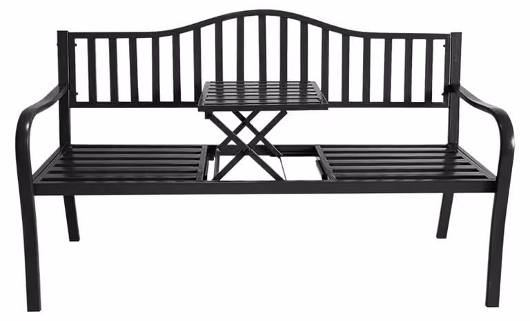 4. Panca da giardino in metallo 2in1 con tavolo pieghevole integrato - circa 150 cm - colore: nero