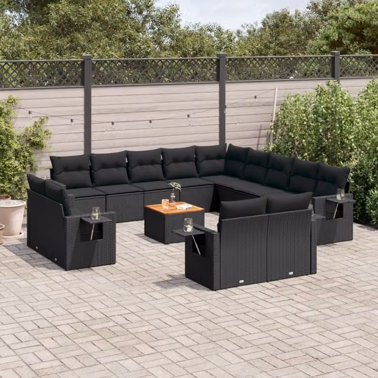 Maison Exclusive - Set da giardino 14 pezzi con cuscini in polyrattan nero