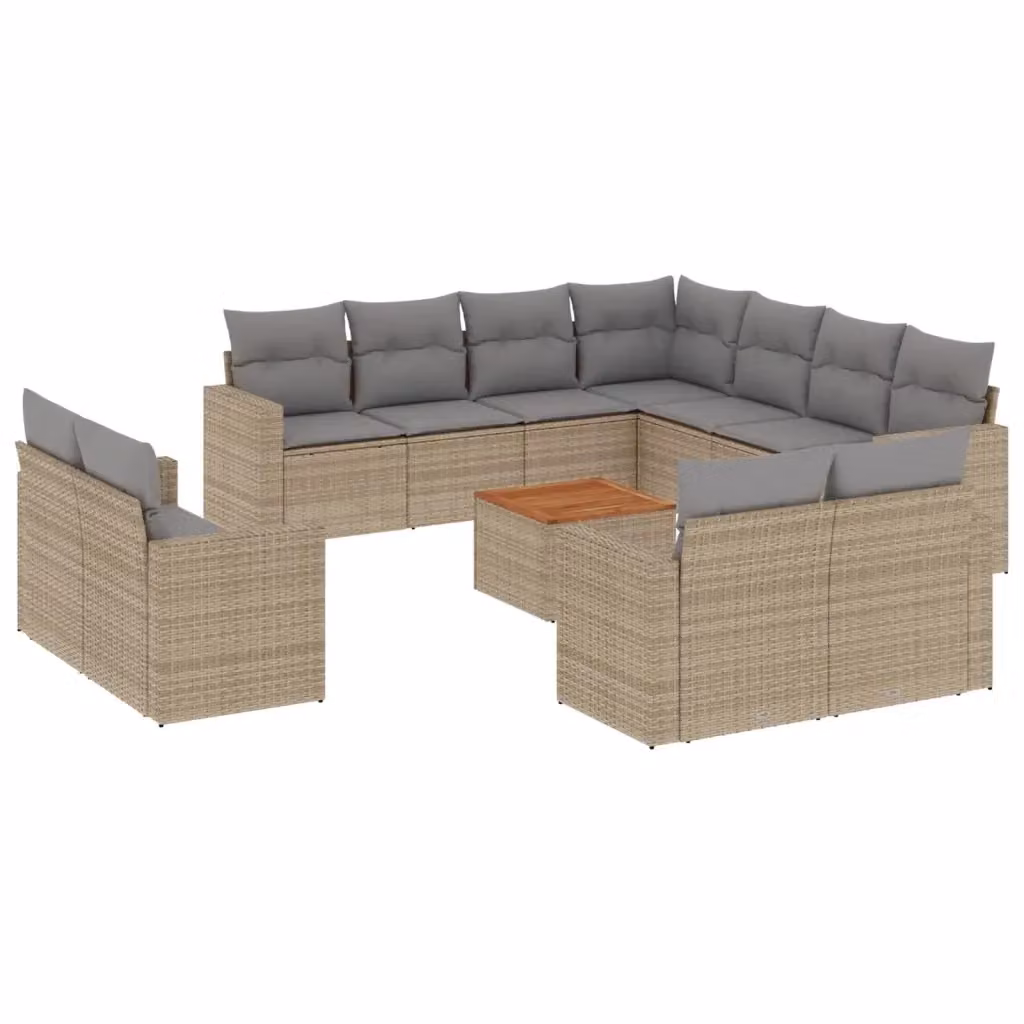 vidaXL Set Divani da Giardino a L 12 pz in Polyrattan con Cuscini Beige e Grigio e Tavolino da Esterno – 2