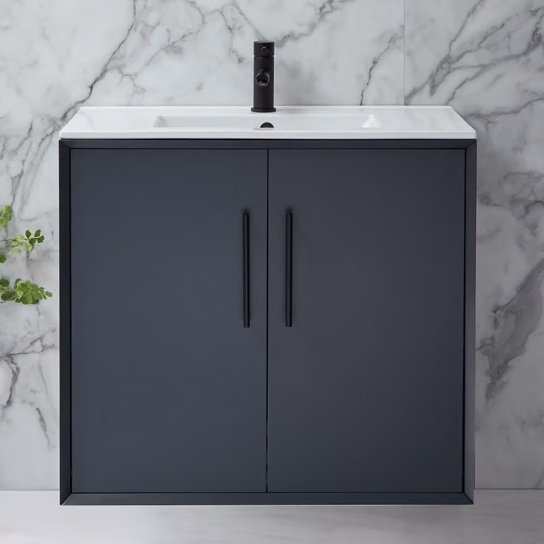 Mobile Bagno Sospeso Antracite 810mm con Lavabo e Maniglie Nere con Barra a T - Edge