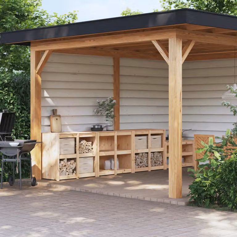 Set di mobili da cucina da esterno MEPPEL vidaXL in 3 pezzi in legno di pino marrone stile rustico