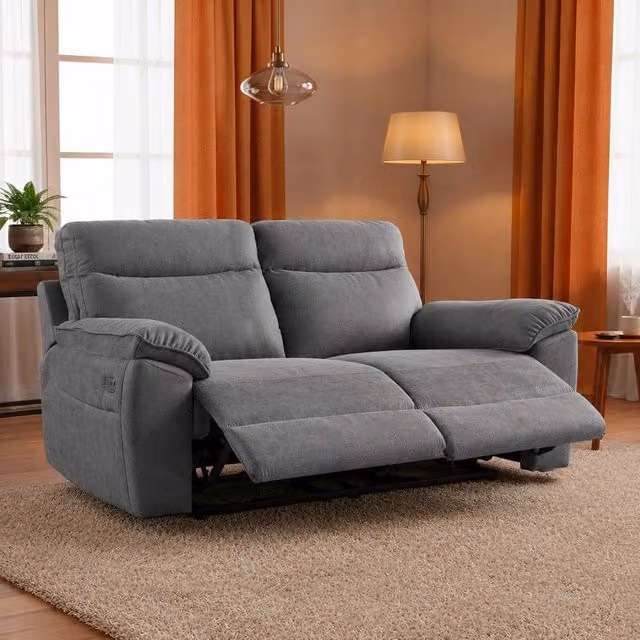 Divano Boston 3 posti con recliner elettrico in tessuto grigio L: 200 cm, P: 100 cm, H: 102 cm