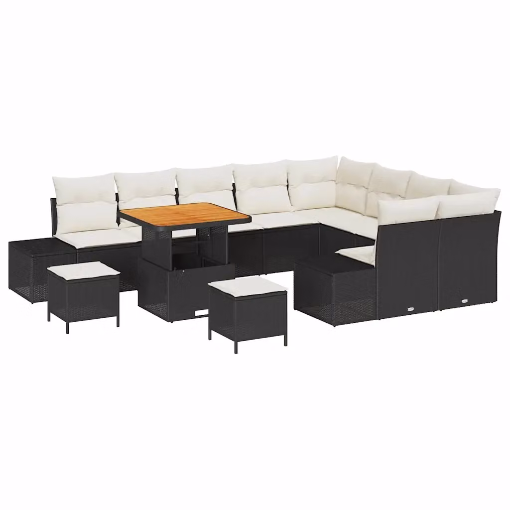 Set Divano da Giardino Moderno vidaXL Nero con Cuscini e Tavolino da Esterno in Polyrattan e Acciaio – 2