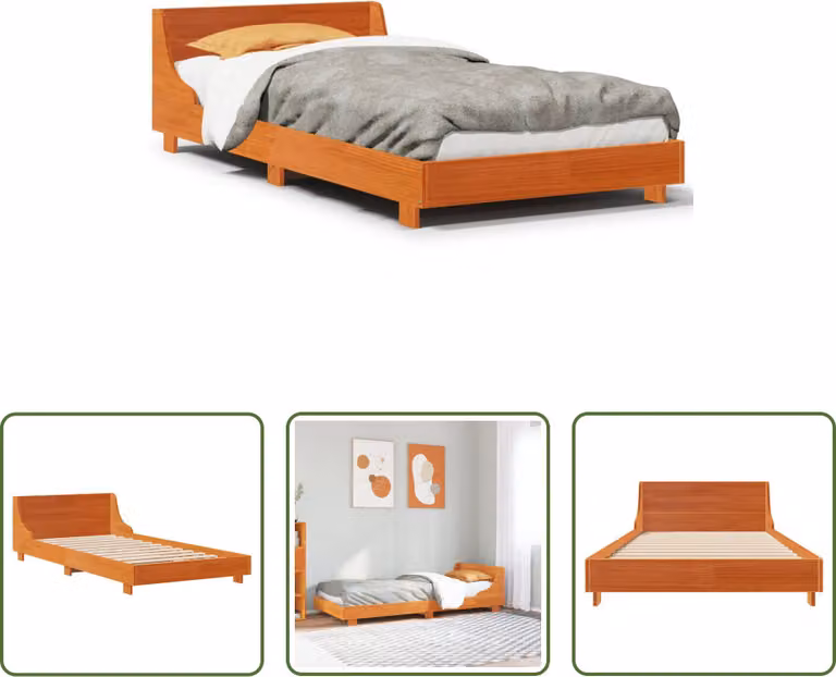 The Living Store letto in legno massiccio senza materasso cera marrone 100x200 legno di pino