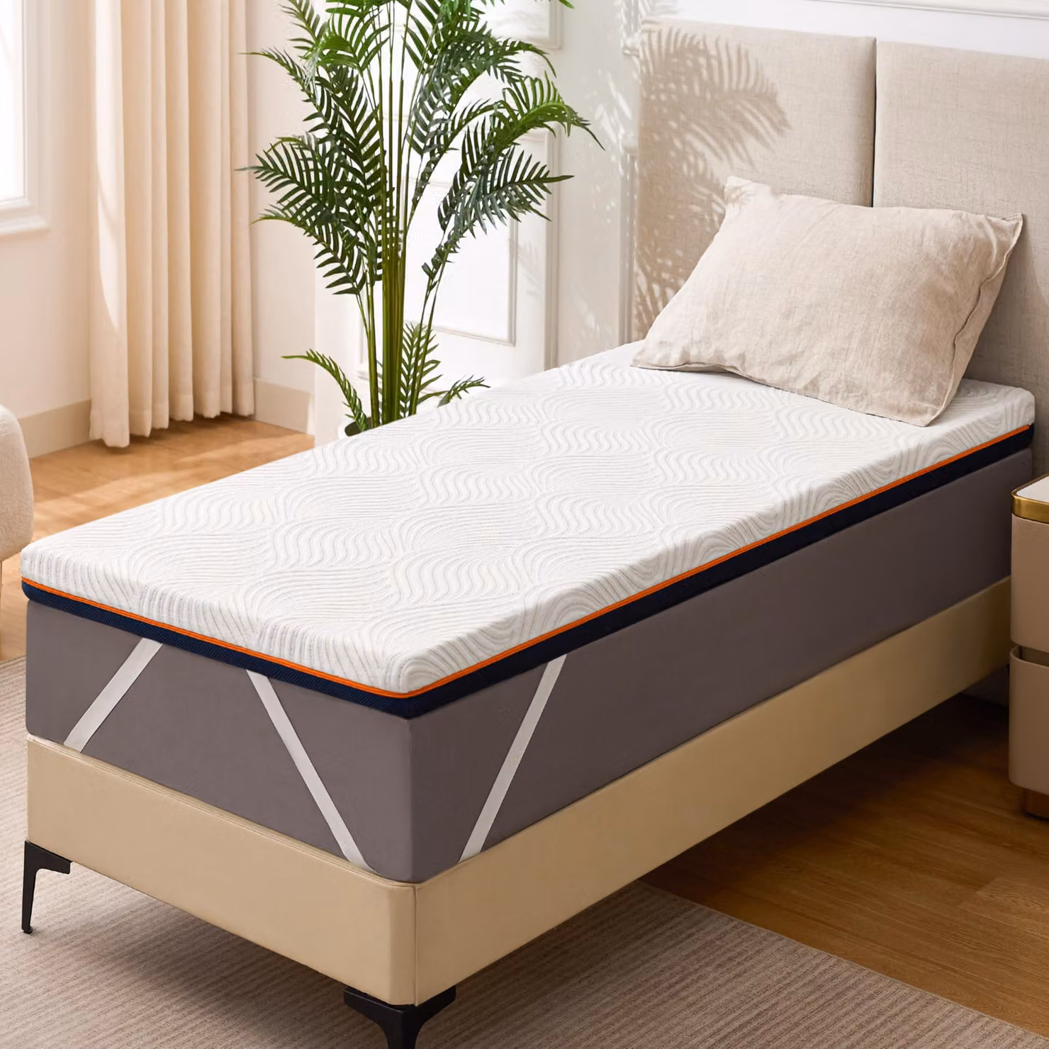 Topper ortopedico da 80x200 cm, altezza 7,5 cm, realizzato in memory foam e schiuma a freddo, traspirante e ideale per il materasso