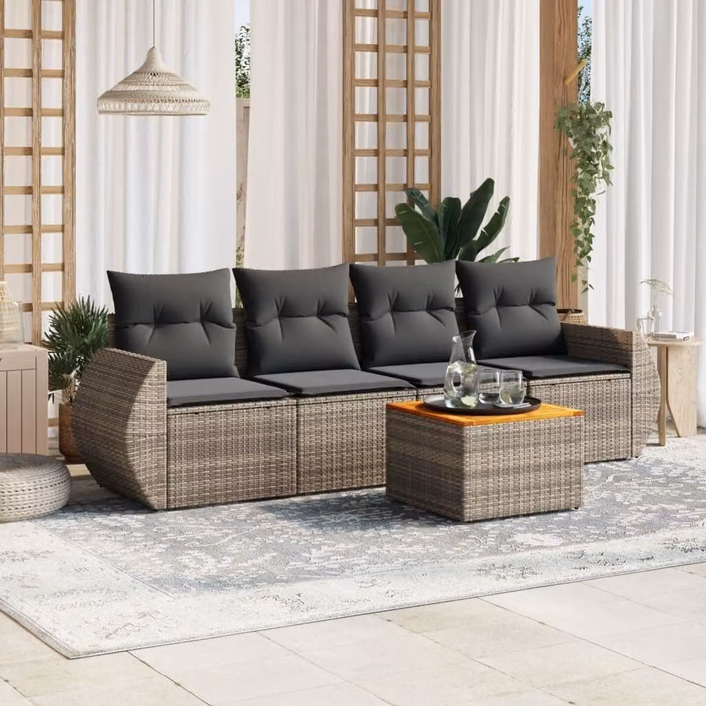 Maison Exclusive - Set Divano da Giardino 5 pz con Cuscini Grigio in Polyrattan