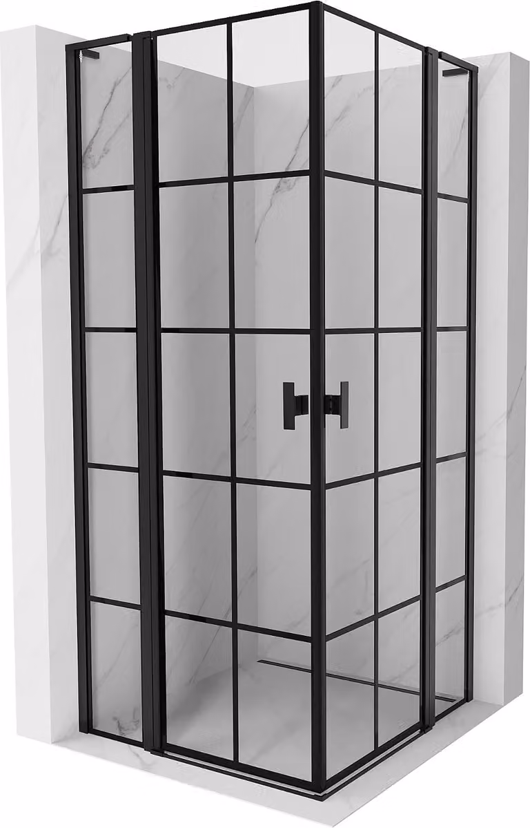 Mexen Mist L Duo cabina doccia ad anta battente 95 x 95 cm, griglia nera, nero - 8A4L-095L-095P-70-77