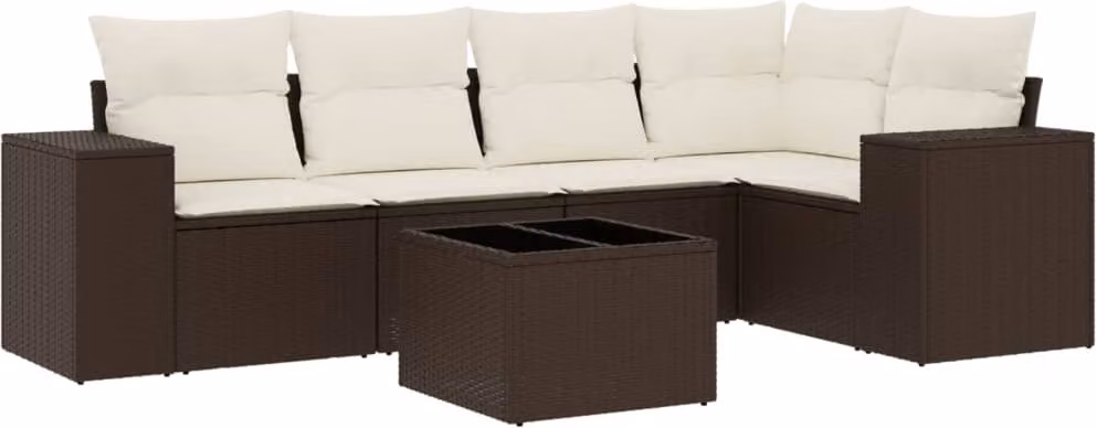 Set Divano da Giardino 6 pz con Cuscini Marrone in Polyrattan