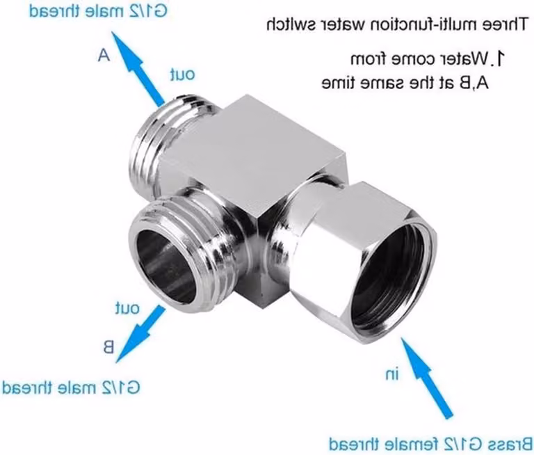 Adattatore a T a 3 vie per spruzzatori di bidet e WC - Componenti universali per sistemi doccia, valvola di inversione dell'acqua per soffione