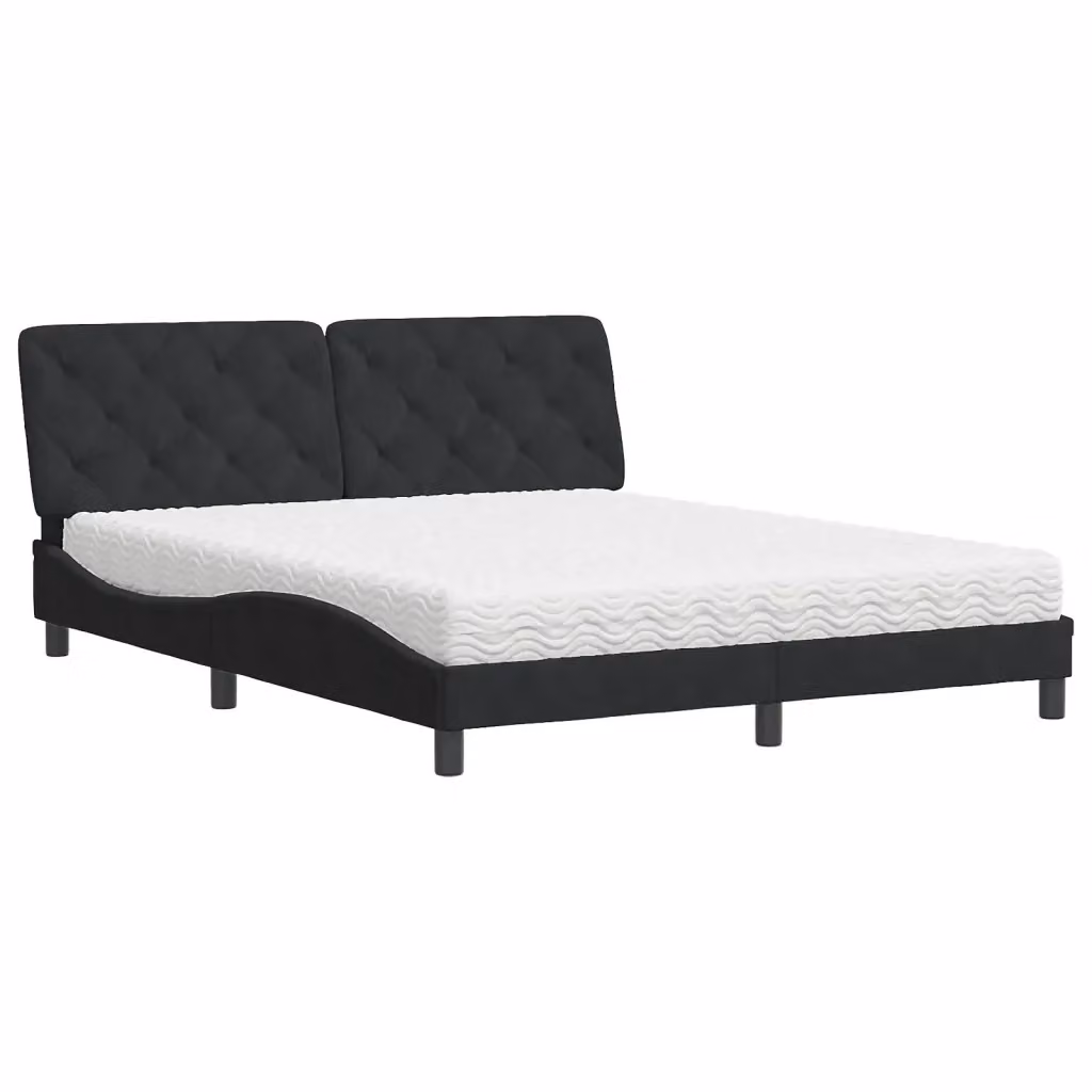 Letto moderno vidaXL con materasso in velluto nero e cassetti, L/P/H: 160 x 200 cm – 2
