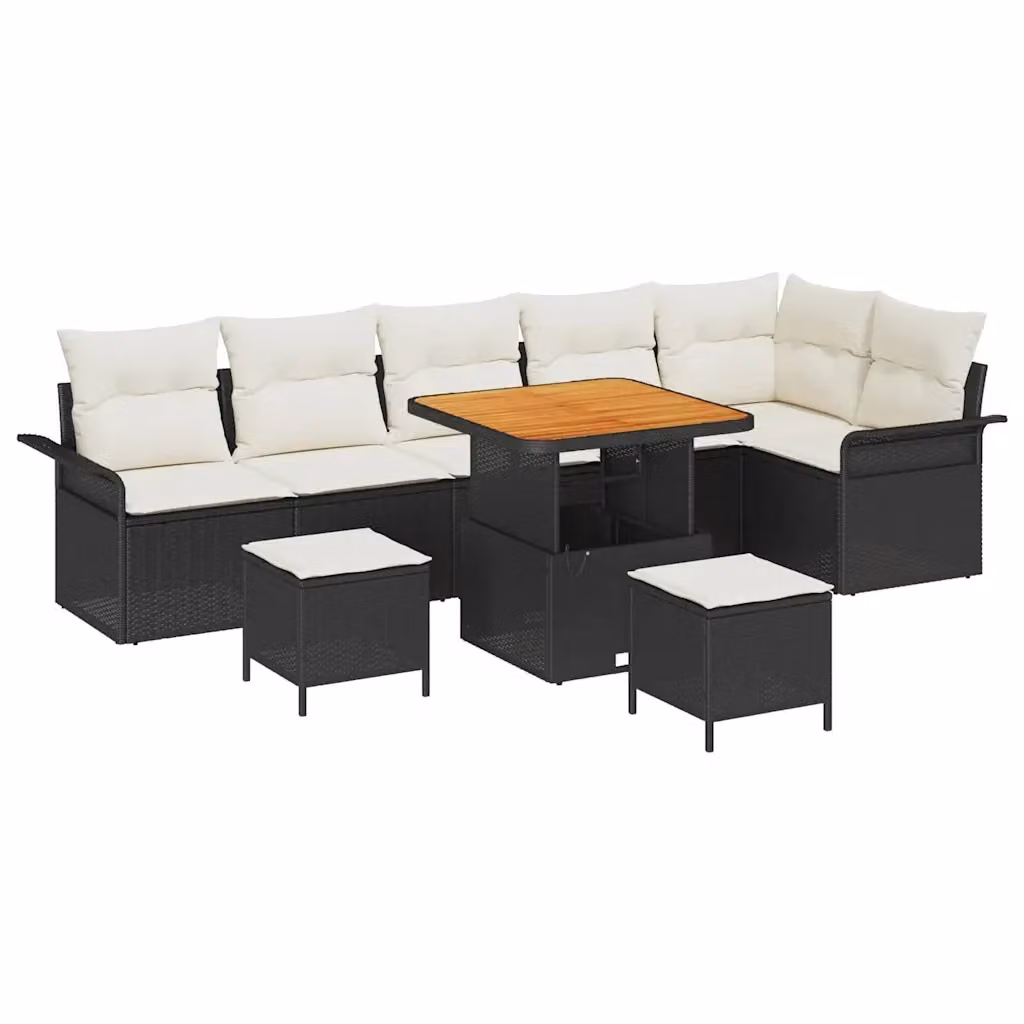 Set Divano da Giardino a L vidaXL 9 pz Nero con Cuscini e Tavolino – 2