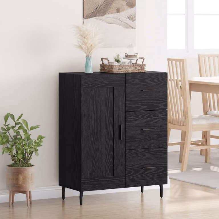 vidaXL Credenza moderna con cassetto in Rovere Nero, L: 69,5 cm, P: 34 cm, H: 90 cm
