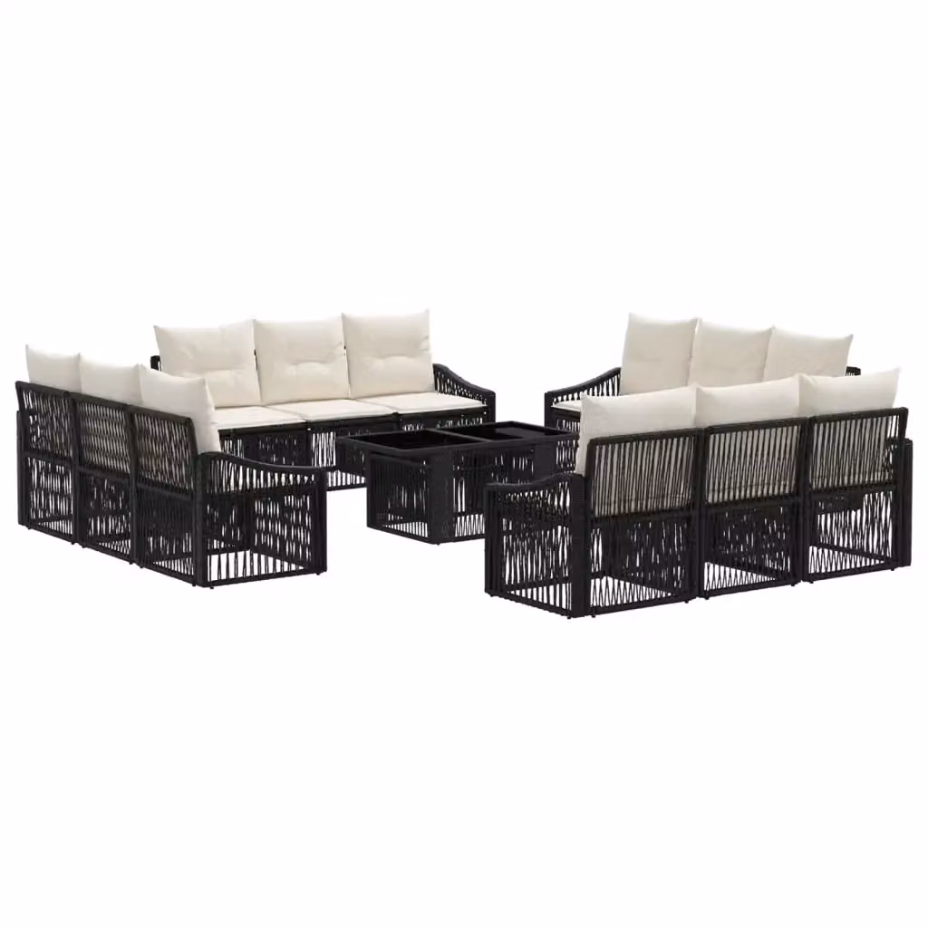 Set Divano da Giardino a Forma a U vidaXL in Polyrattan Nero e Bianco con Cuscini e Tavolino da Esterno – 2