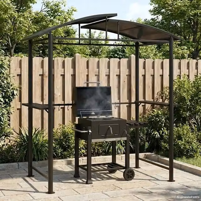 Gazebo Barbecue Ripiani Laterali Antracite 210x114x230 Acciaio 360139
