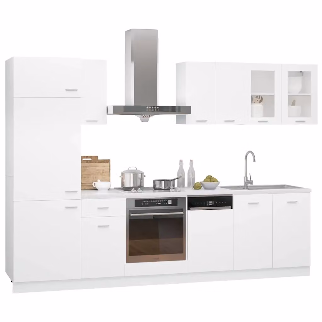 Set di mobili da cucina moderno vidaXL in legno e vetro bianco con ante a vetro e ripiani aperti 8 pz – 2