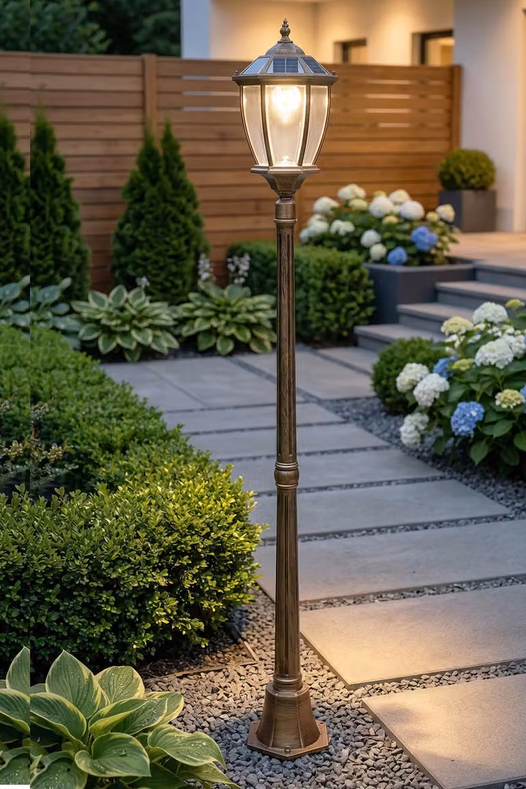 Lanterna da giardino a energia solare classica 175 cm lampada solare da esterno luce da piedistallo senza fili duo colore bianco caldo e bianco freddo