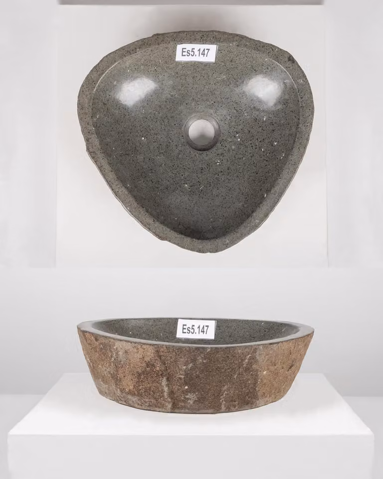 Lavabo in pietra naturale, diametro 40 cm, forma rotonda, colore grigio