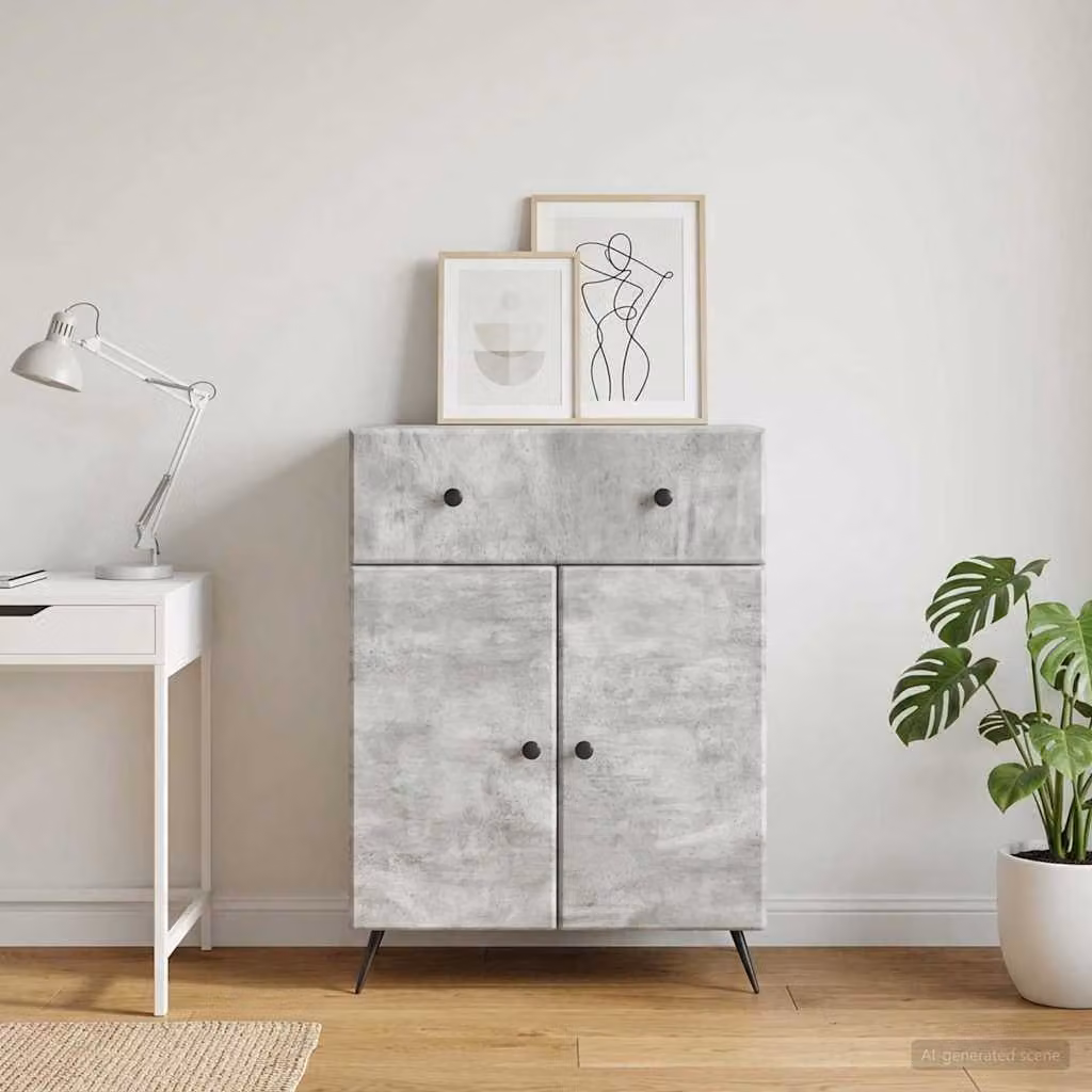 Credenza moderna vidaXL in legno ingegnerizzato grigio cemento L 66 cm x P 34,5 cm x H 90 cm