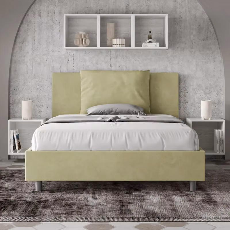 Letto matrimoniale francese imbottito Antea Ityhome in microfibra con rete, colore tè verde, L: 140 cm, P: 210 cm – 2