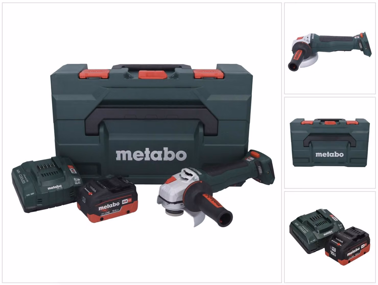 Smerigliatrice angolare a batteria Metabo WPB 18 LT BL 11-125 Quick 18 V 125 mm Brushless + 1 batteria da 10,0 Ah + caricabatterie + metaBOX