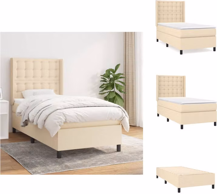vidaXL Letto a molle con materasso crema 90x190 cm in tessuto - Letti & strutture letto