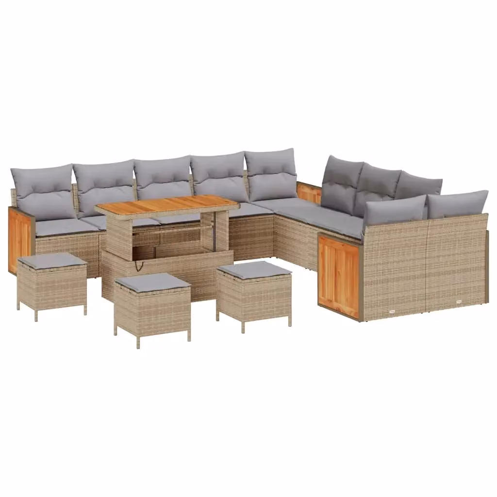 Set Divano da Giardino vidaXL a forma a U composto da 14 pezzi con cuscini in beige e grigio – 2
