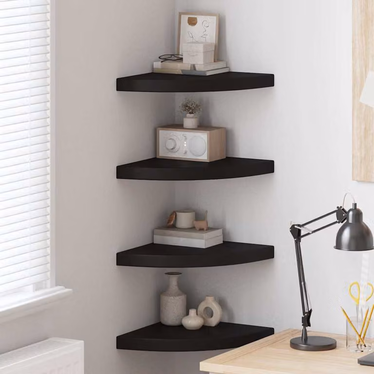 Set di 4 Scaffali Angolari da Parete vidaXL in MDF Nero Opaco L 35 x P 35 x H 3,8 cm