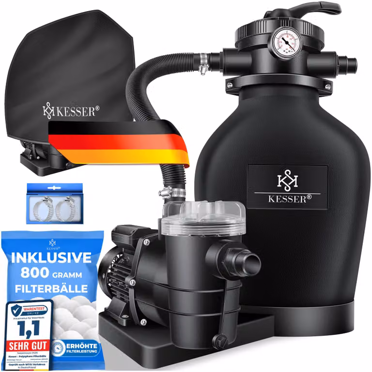 Impianto di filtrazione a sabbia KESSER® con pompa e 800 g di sfere filtranti, impianto di filtrazione da 10 m³/h per piscine