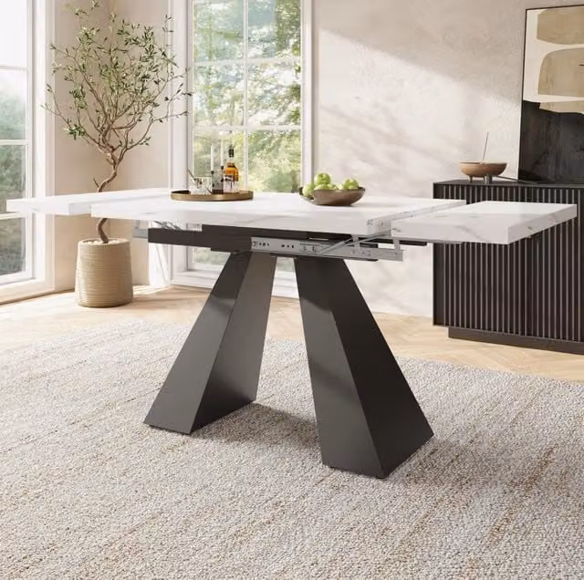 Tavolo da pranzo allungabile 99-159x74x77 cm in MDF e metallo bianco e nero