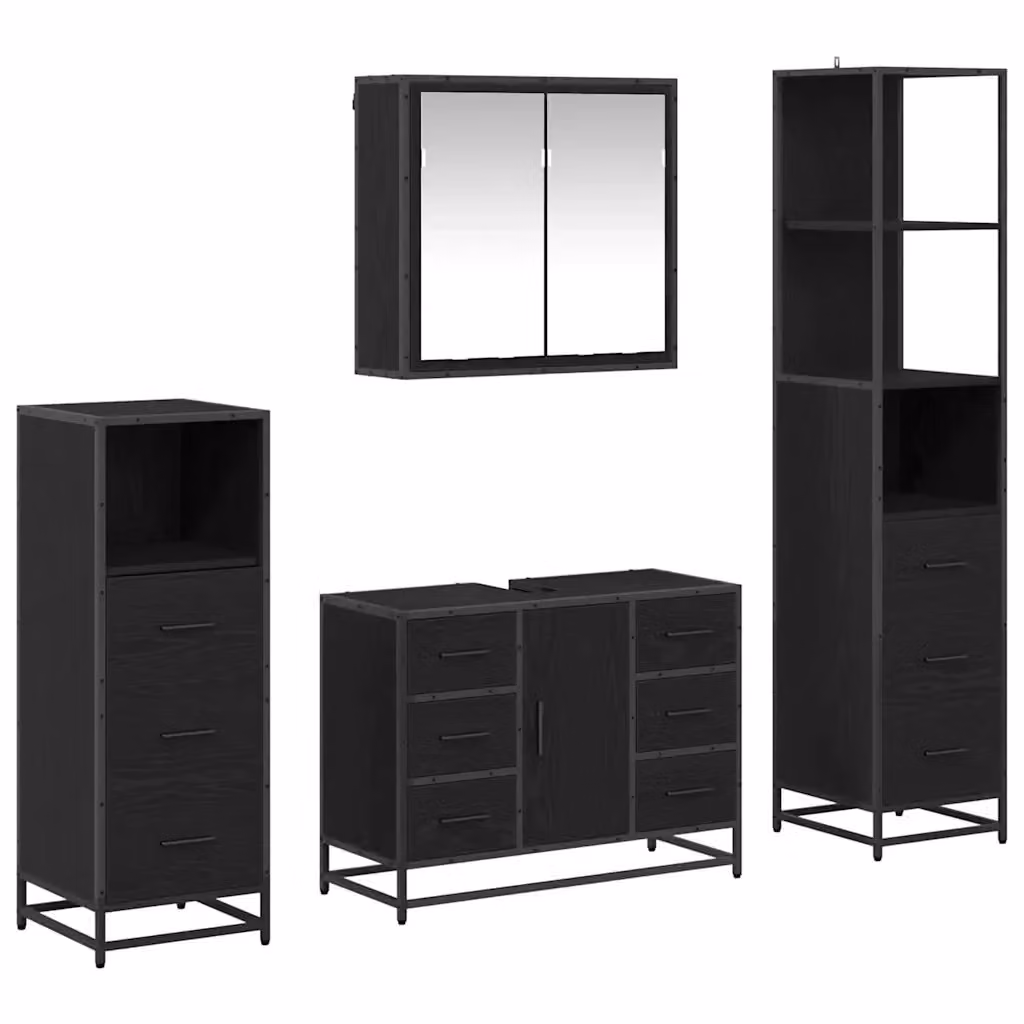 Set di mobili per il bagno moderno vidaXL 4 pezzi in rovere e nero con illuminazione LED e specchio – 2