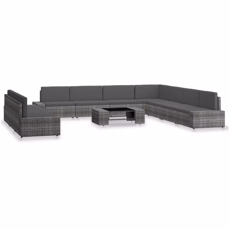 set salotto da giardino 10 pezzi in poly rattan grigio