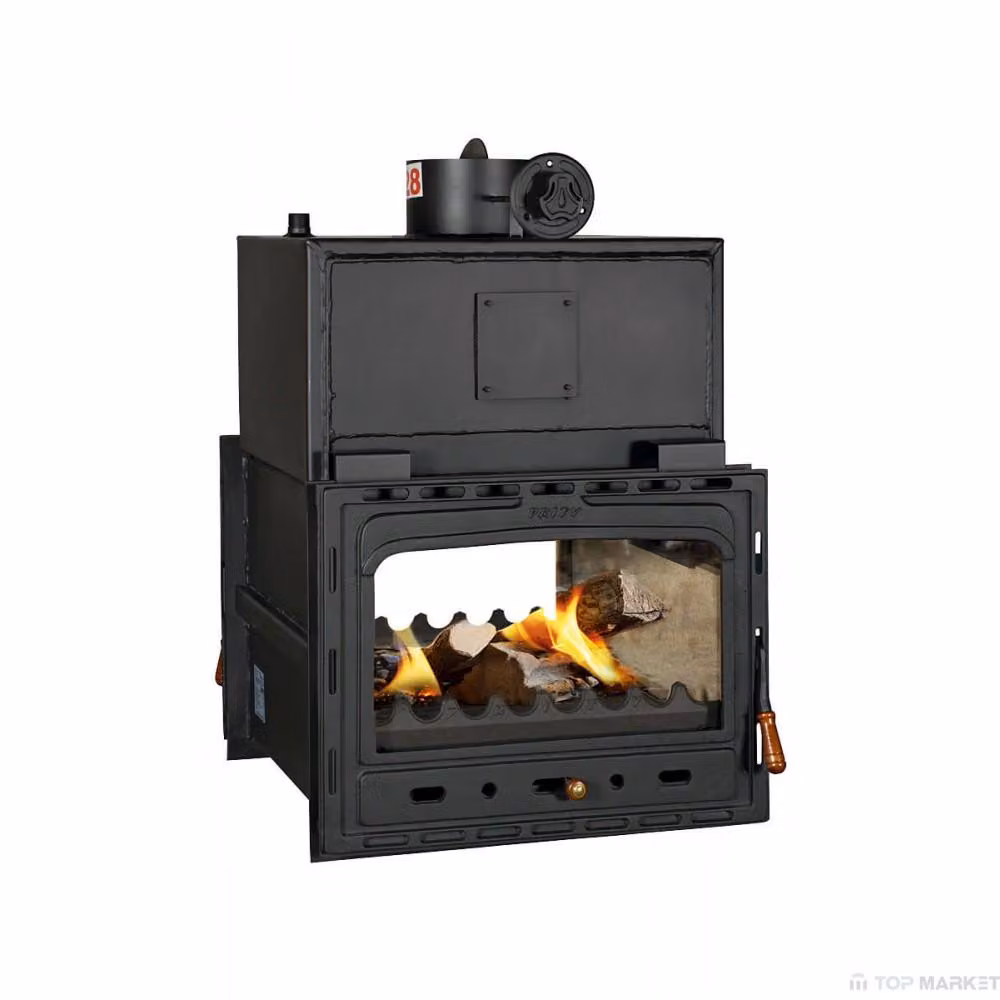 Inserto per caminetto PRITY 2C W28 | 5 + 28,2 kW | Totale 33,2 kW | Ø200 mm | Porta in ghisa | Stufa a legna ad acqua