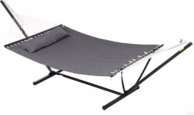 Amaca da giardino portatile con struttura in acciaio e cuscini inclusi, in poliestere resistente ai raggi UV, Grigio, L: 368 cm, P: 93 cm, H: 110 cm