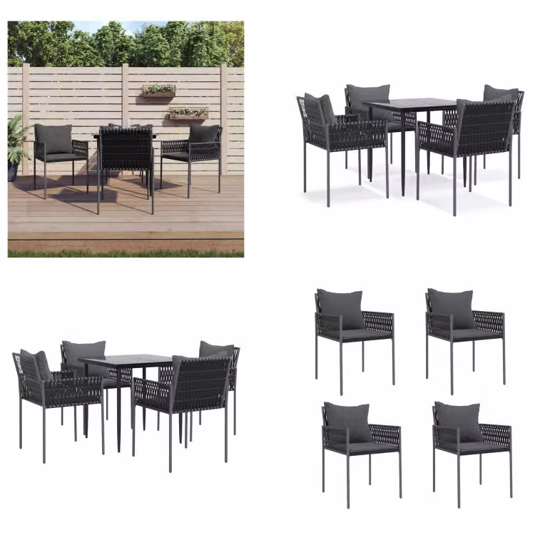 vidaXL Set da pranzo da giardino 5 pezzi con cuscini in polirattan e acciaio - Set da pranzo da giardino - Set da pranzo da giardino - Set da pranzo da esterno