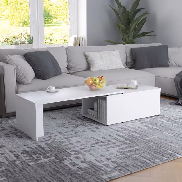 Tavolino The Living Store bianco 150x50x35 cm in materiale ligneo