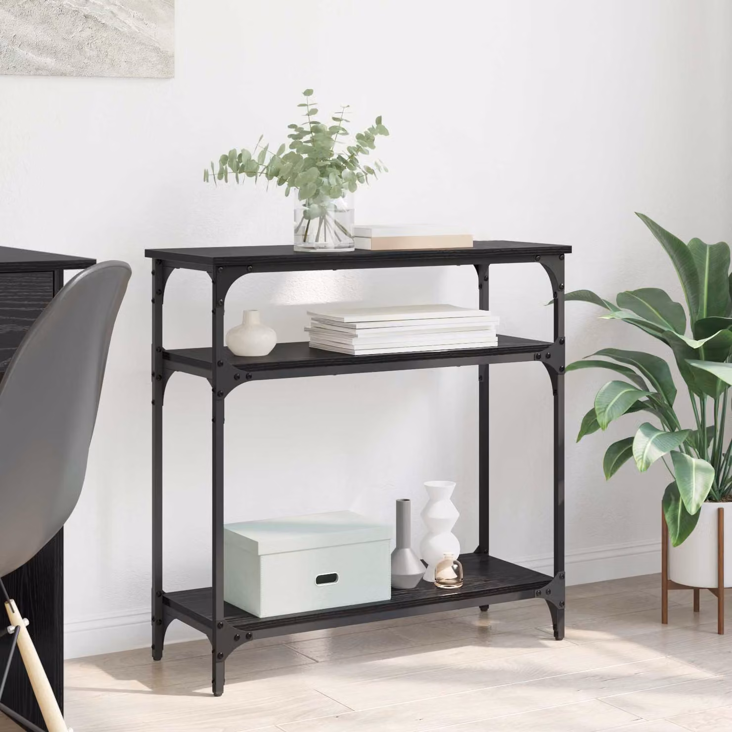 vidaXL Tavolo consolle in stile industriale nero, L 75 x P 29 x H 75 cm