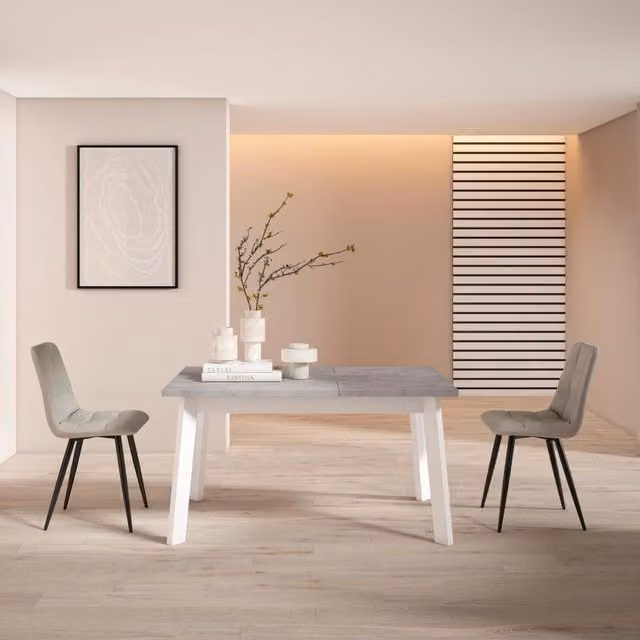 Tavolo da Pranzo, 140x90x74cm, Per 6 persone, Gambe in legno, grigio cemento RF2909