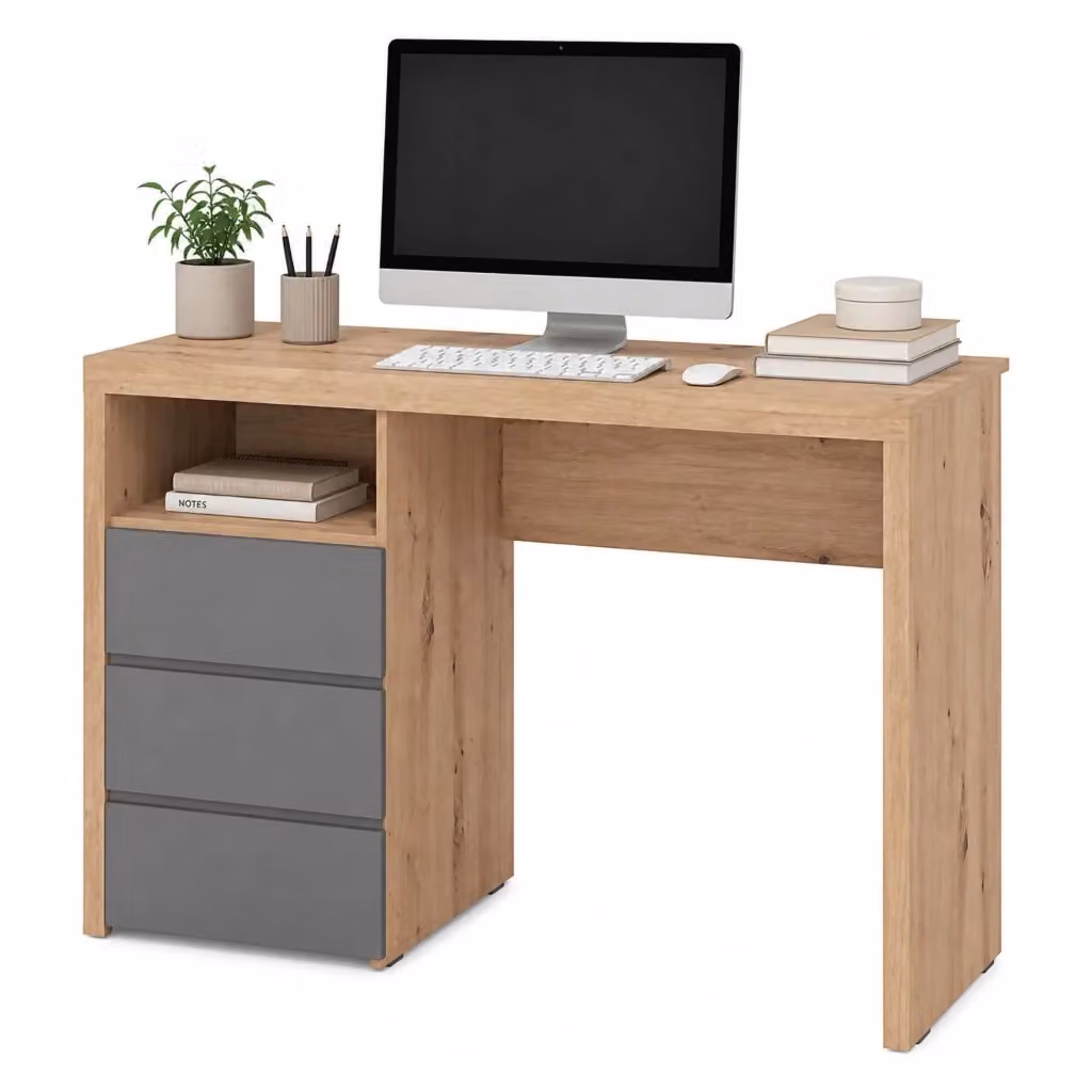 Scrivania moderna DMORA Flam in legno color rovere con 2 cassetti, L: 127 cm, P: 52 cm, H: 77 cm – 2