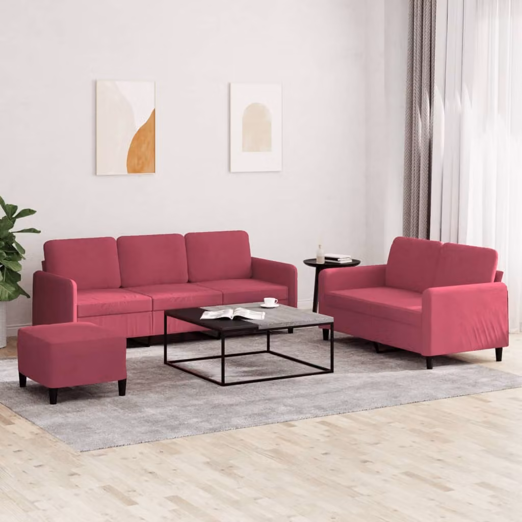 Maison Exclusive - Set divano 3 pezzi in velluto bordeaux