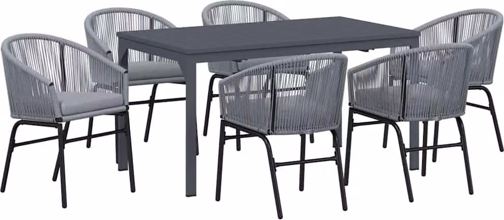 Set da Pranzo per Giardino 7 pcs Grigio polyrattan