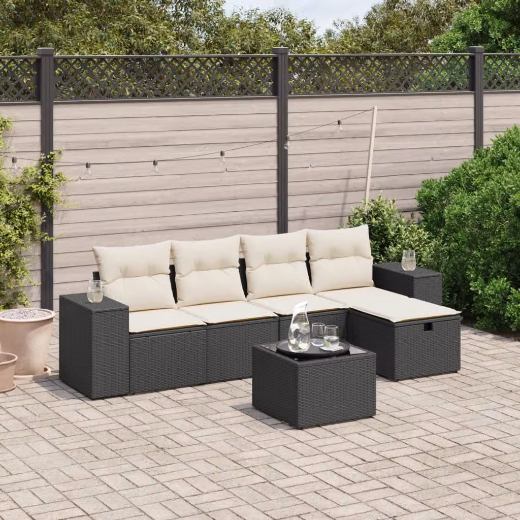 Set Divano da Giardino L-Shape vidaXL 6 pz con Cuscini Nero e Struttura in Metallo – 1