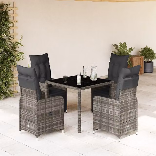 Set Bistrò da Giardino 5 pz con Cuscini in Polyrattan Grigio 3277166