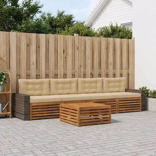 Set di divani da esterno 5 pz Naturale e Beige 3383011
